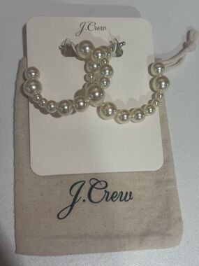 J. Crew Ivory Faux Pearl Hoop Earrings